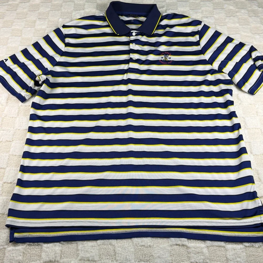 Polo Ralph Lauren XXL Golf Polo Shirt Blue Striped 2020 US Open Winged Foot